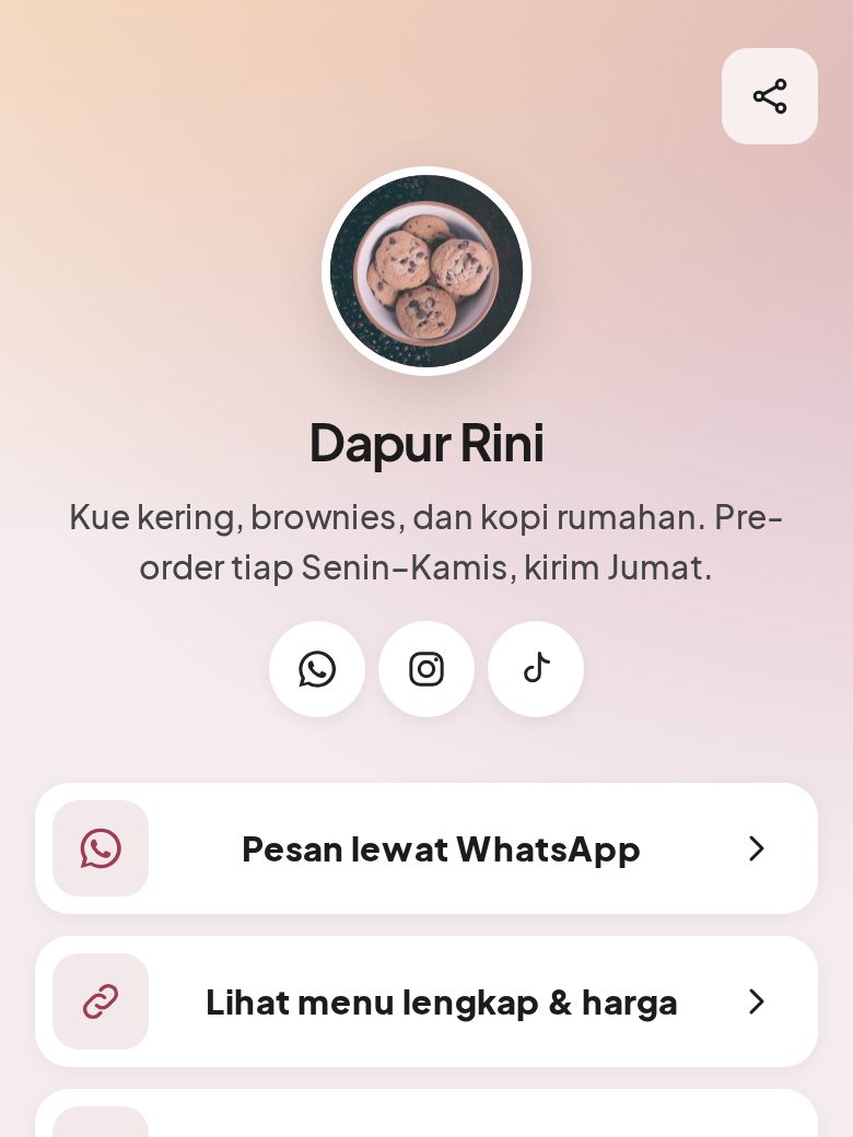 Tampilan toko contoh Dapur Rini di HP
