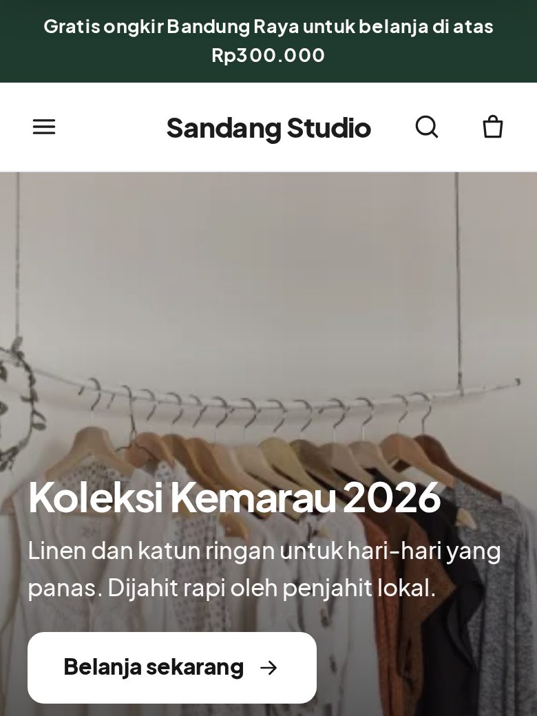 Tampilan toko contoh Sandang Studio di HP