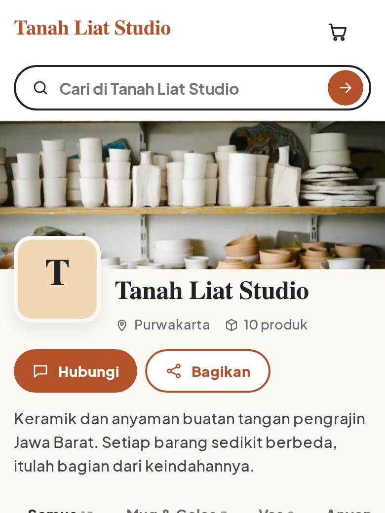 Tampilan toko contoh Tanah Liat Studio di HP